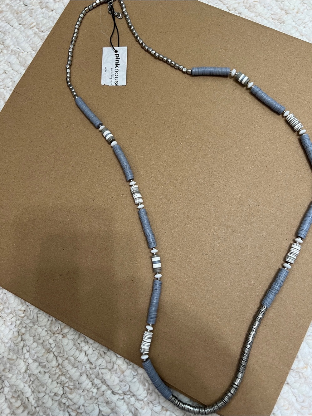 Pink House Grey & Cream Beaded Layer Necklace